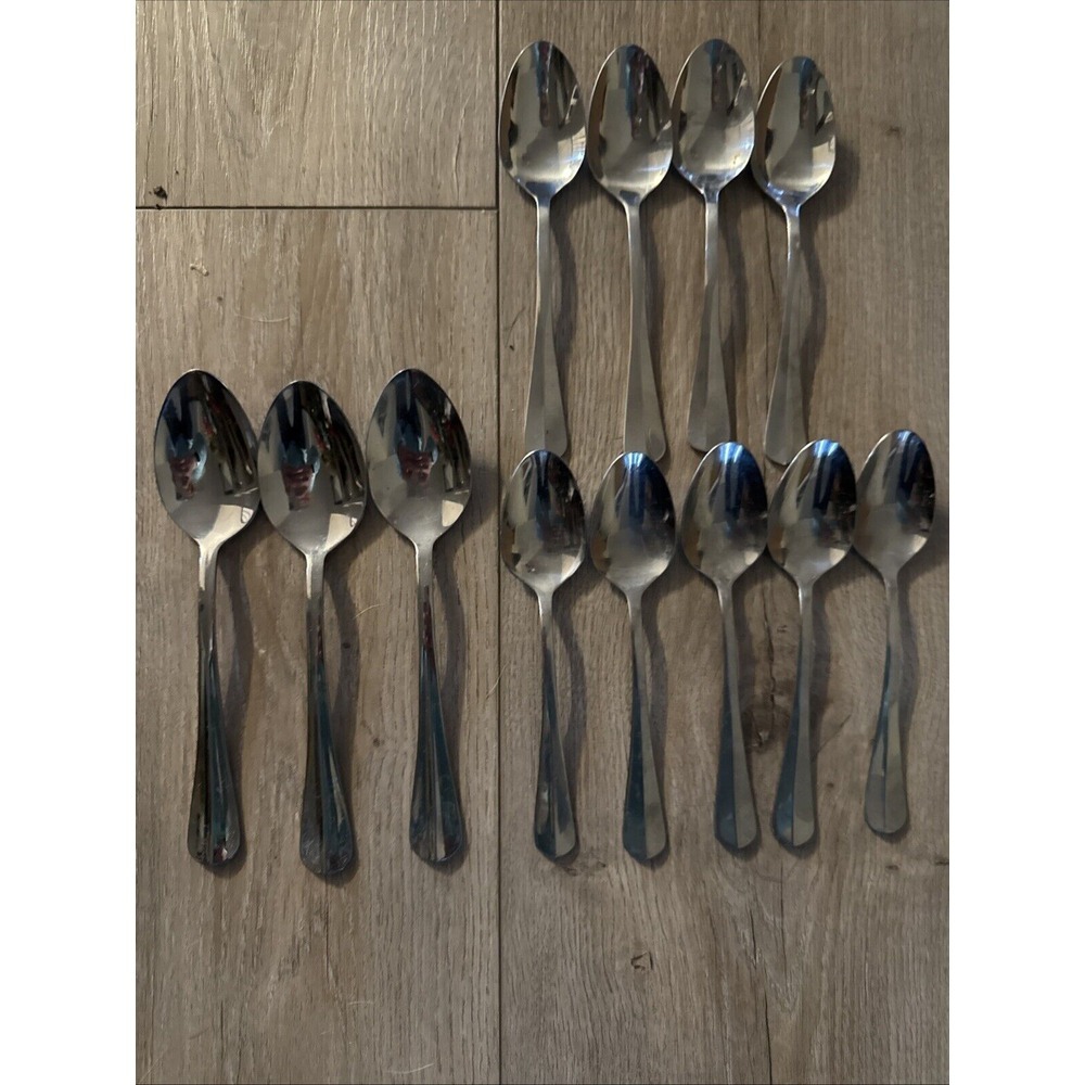 12 STANLEY ROBERTS SRB208 GLOSSY STAINLESS‎ FLATWARE Teaspoons Oval Place Spoons